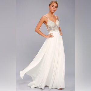 Lulu’s True Love White Beaded Rhinestone Maxi Dress